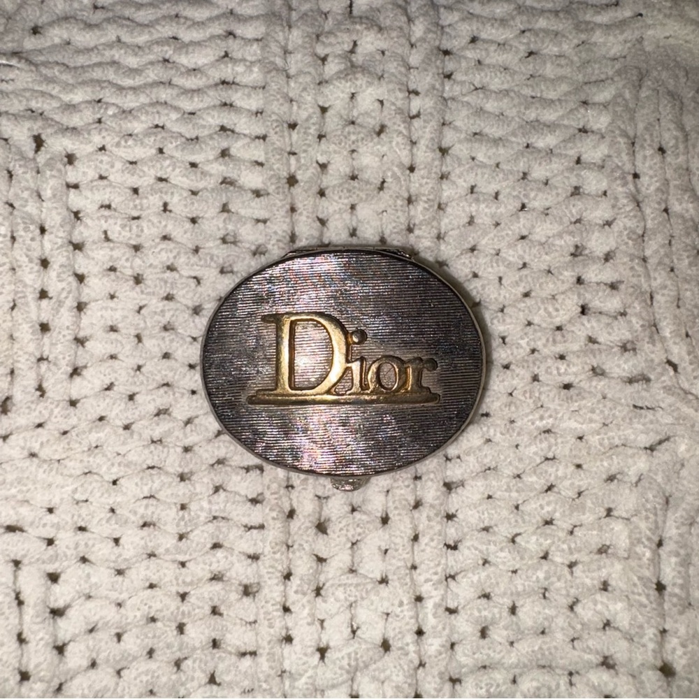 Christian Dior Solid Perfume Compact, Silver & Gold Dior Logo RARE